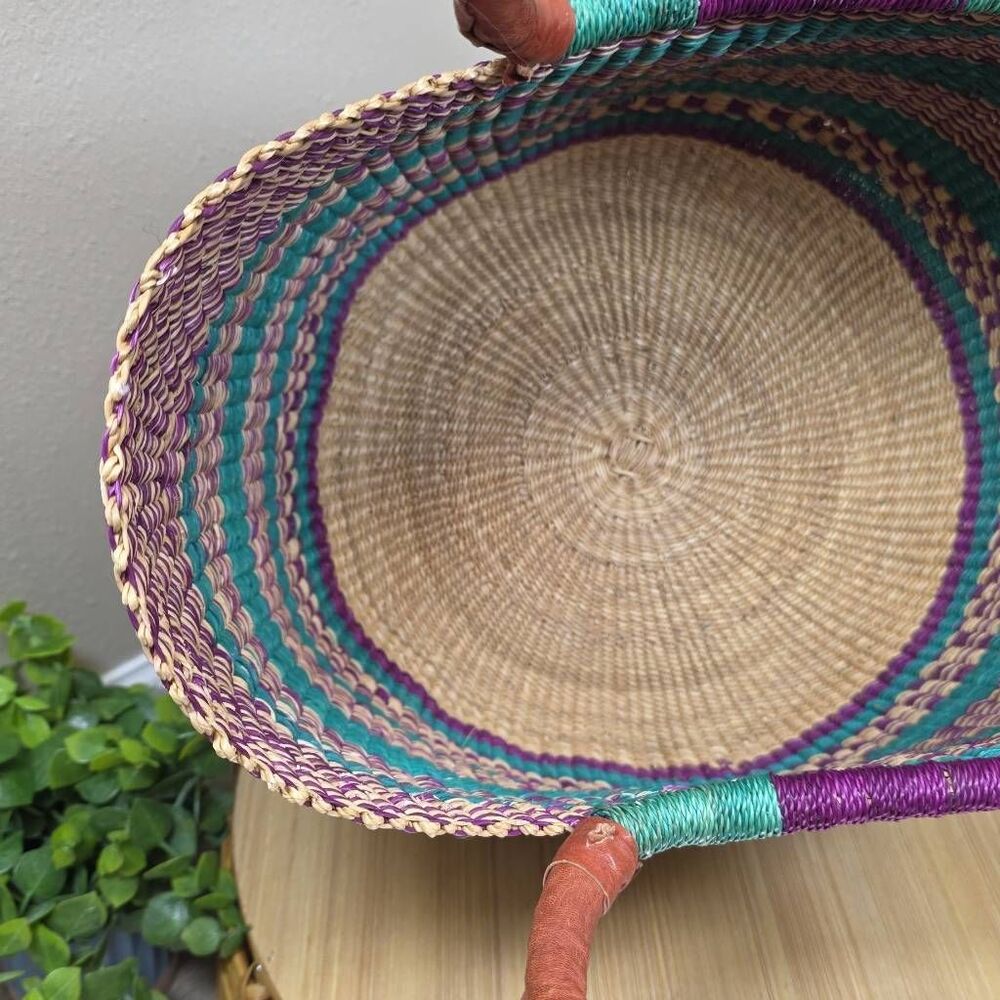 Large Handwoven Bolga Farmers Market Basket | Fair Trade Woven Tote - Picture 12 of 13